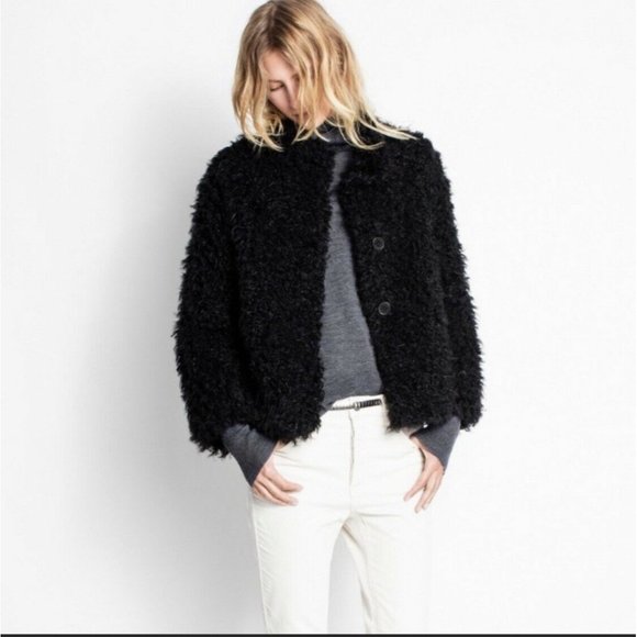 Zadig & Voltaire MILAN Jacket Coat Black Faux Fur - Picture 1 of 12